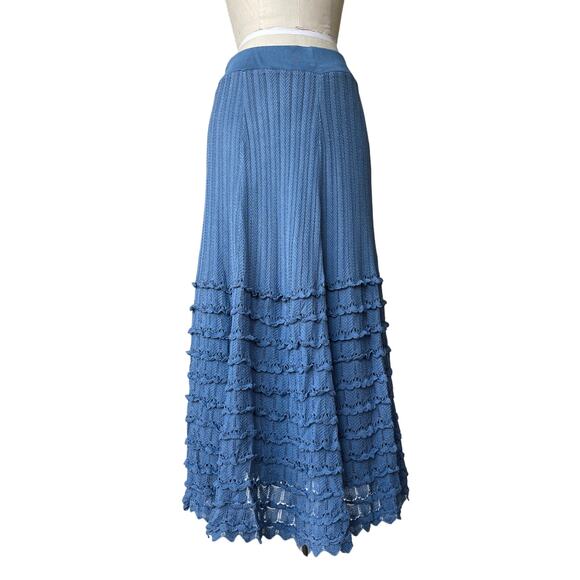 Anthropologie Maria Pavan Sweater Maxi skirt Medium Blue drop waist Knit Ruffle - Picture 1 of 5
